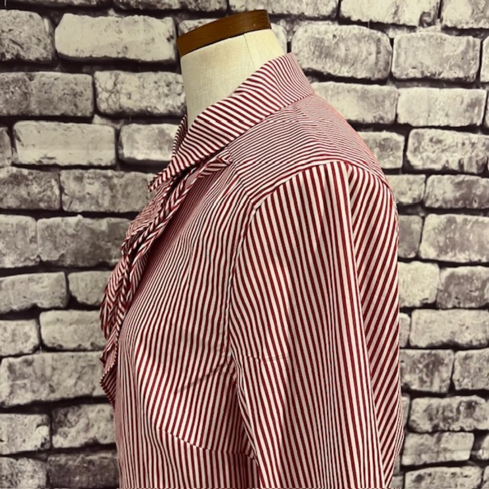Isaac Mizrahi Live Red & White Striped Blouse W/ Ruffle Size 14 - Picture 4 of 10